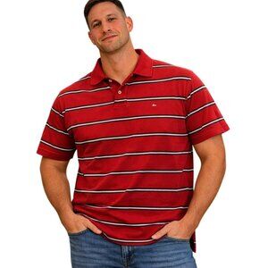 Polo Jeans Co. Ralph Lauren Mens Polo Shirt Size XL Red Striped Short Sleeve